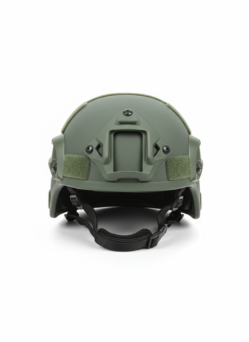Taktički zaštitni šlem - prednji pogled sa sistemom šina i velcro površinama